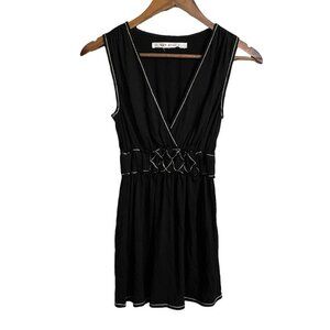 Max Studio Womens Black Sleeveless Vneck Surplus Ruche Contrast Stitch Blouse XS
